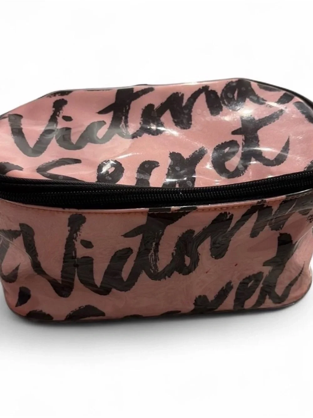 Victoria's Secret Pink Cosmetic Pouch with Black Script in excellent condition